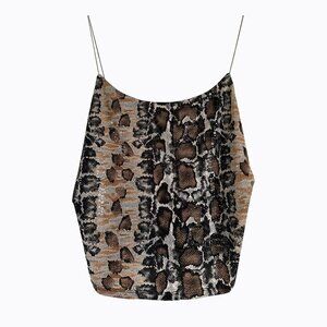 One By One Snakeskin Cropped Cami M/L Brown Sequin Boho Western Cowgirl Animal